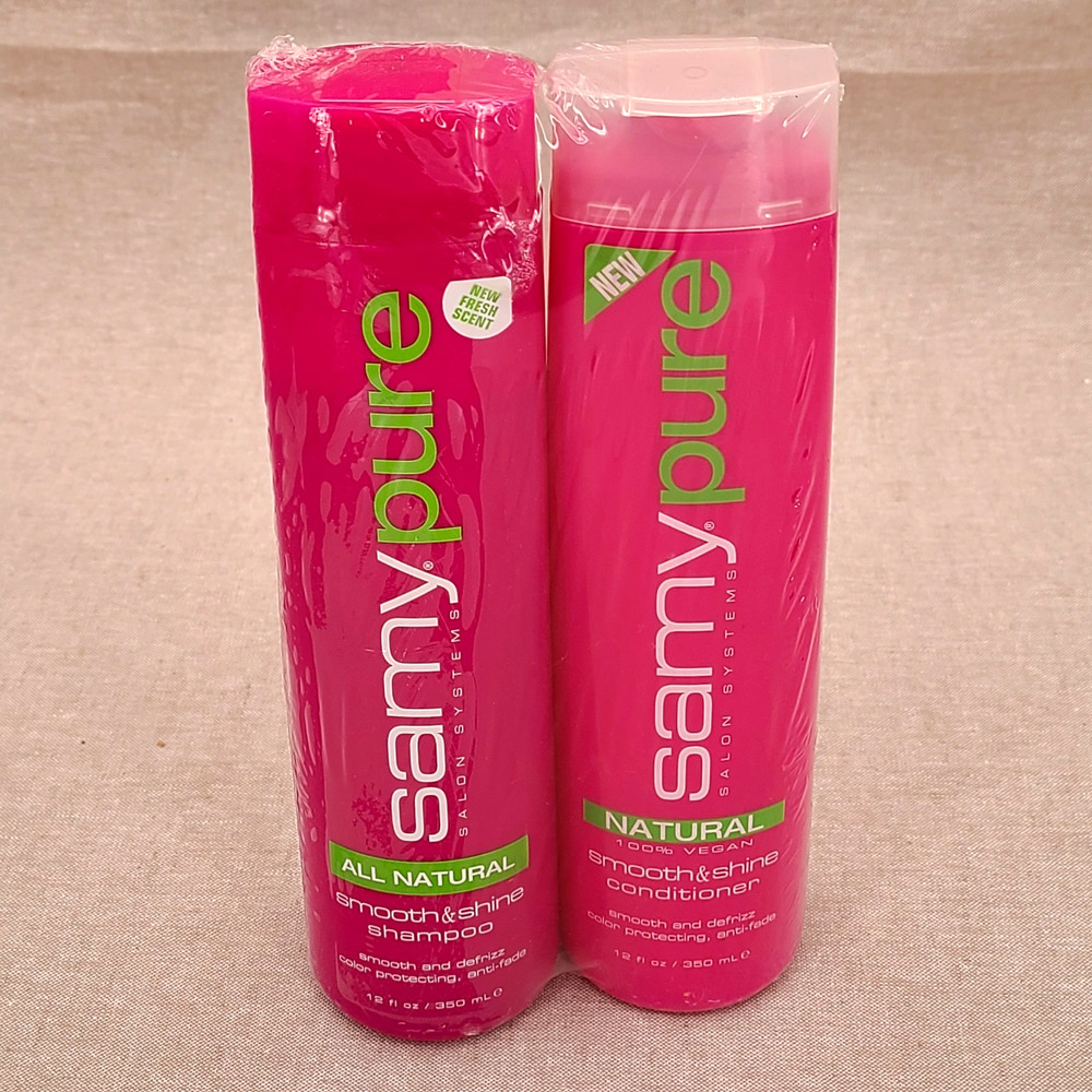 SAMY‎ PURE All Natural SMOOTH & SHINE Shampoo Conditioner Hair Vegan 12oz NOS